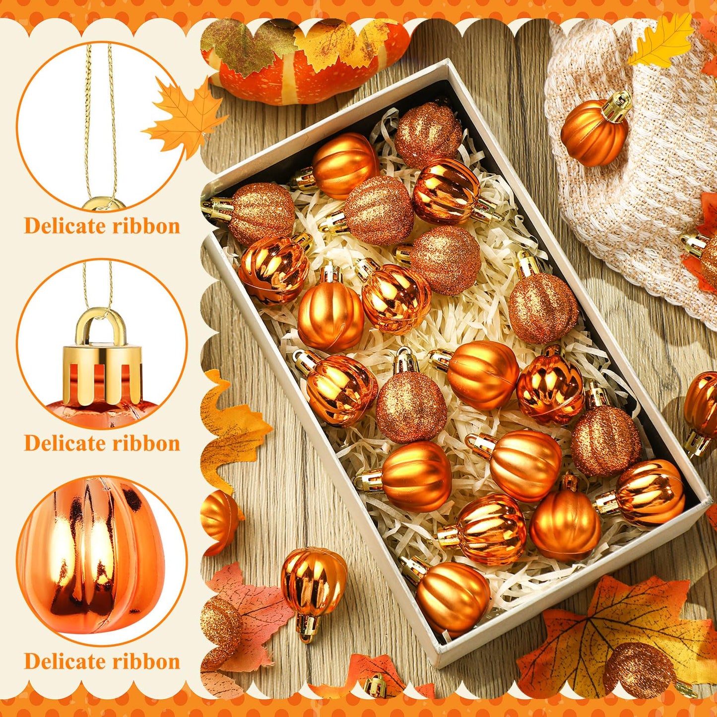 Colingmill 36 Pcs Fall Pumpkin Hanging Ornament Thanksgiving Tree Decorations Mini Pumpkin Ball Decorations Farmhouse Fall Ornaments for Small Tree for Autumn Thanksgiving Halloween Christmas(Gold)