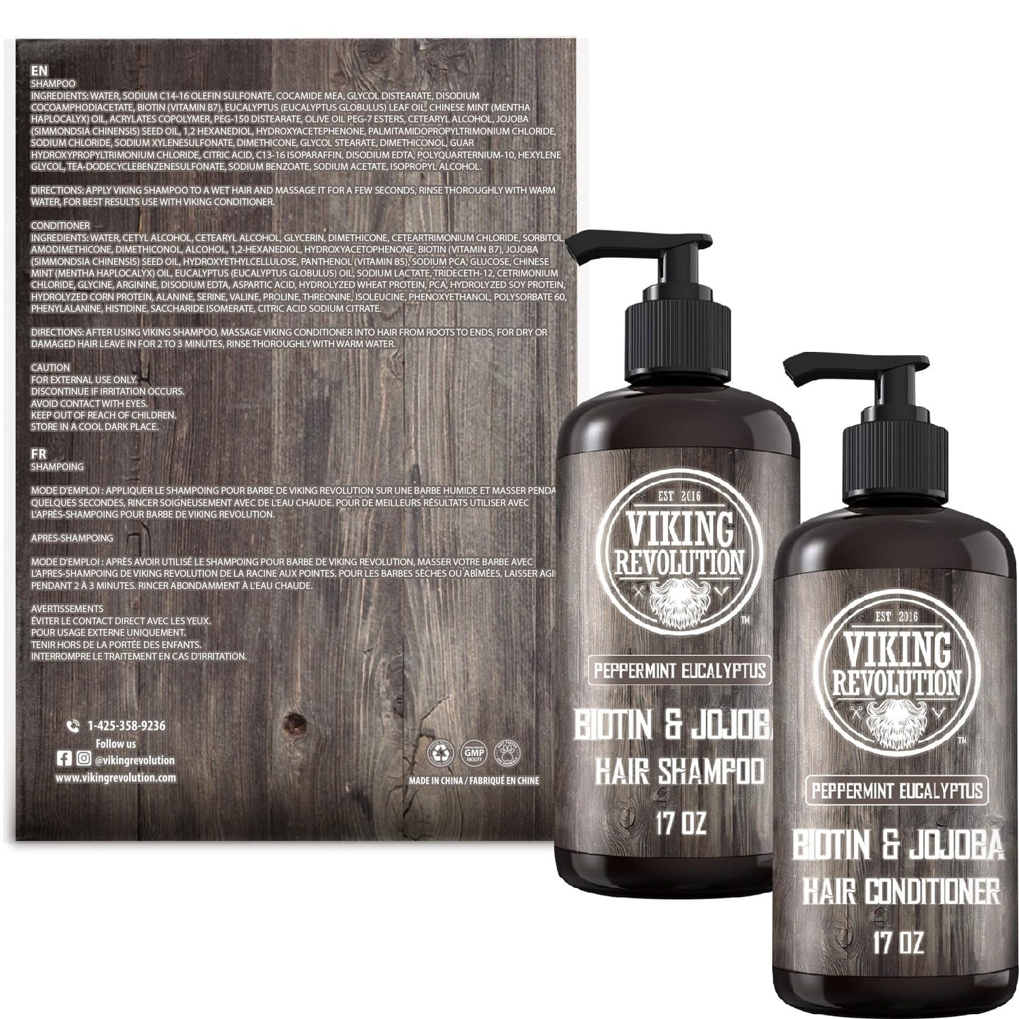 Viking Revolution Biotin Mens Shampoo and Conditioner Set - Eucalyptus Shampoo and Conditioner Set with Jojoba and Mint Oil - Pe
