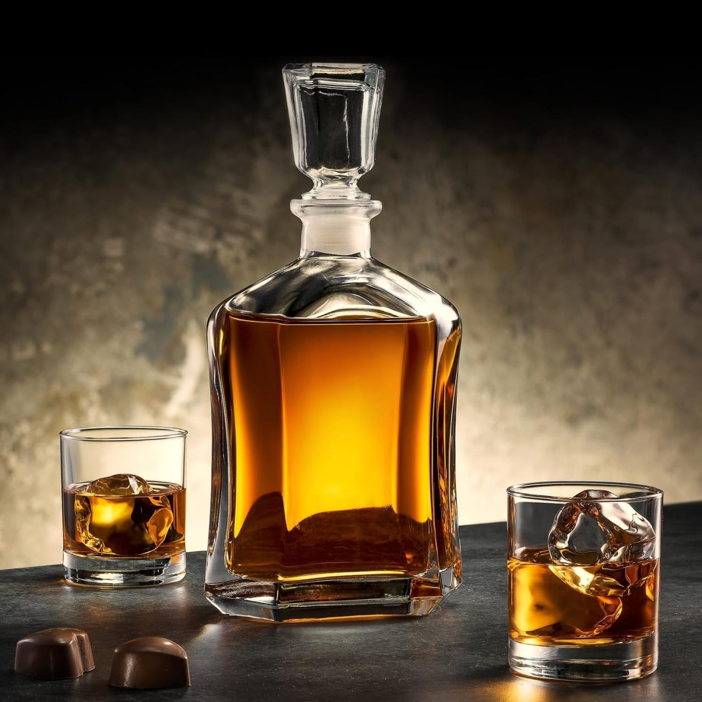Bormioli Rocco Capitol Glass Decanter, Airtight Geometric Stopper, 23.75 oz Whiskey Decanter for Wine, Bourbon, Brandy, Liquor, Juice, Made in Italy.