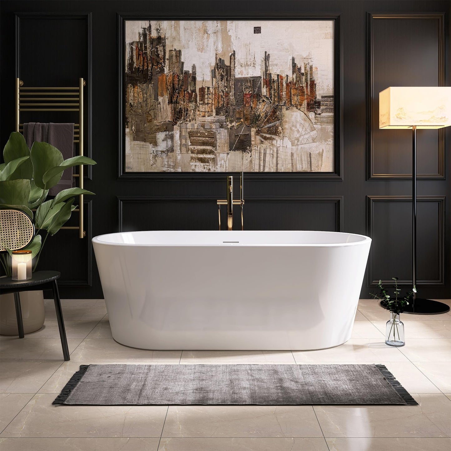 Adecab 59" Acrylic Freestanding Bathtub, Free Standing Tub, Stand Alone Tub, Soaking Tub with Integrated Overflow and Drain, cUPC Certified, Gloss White