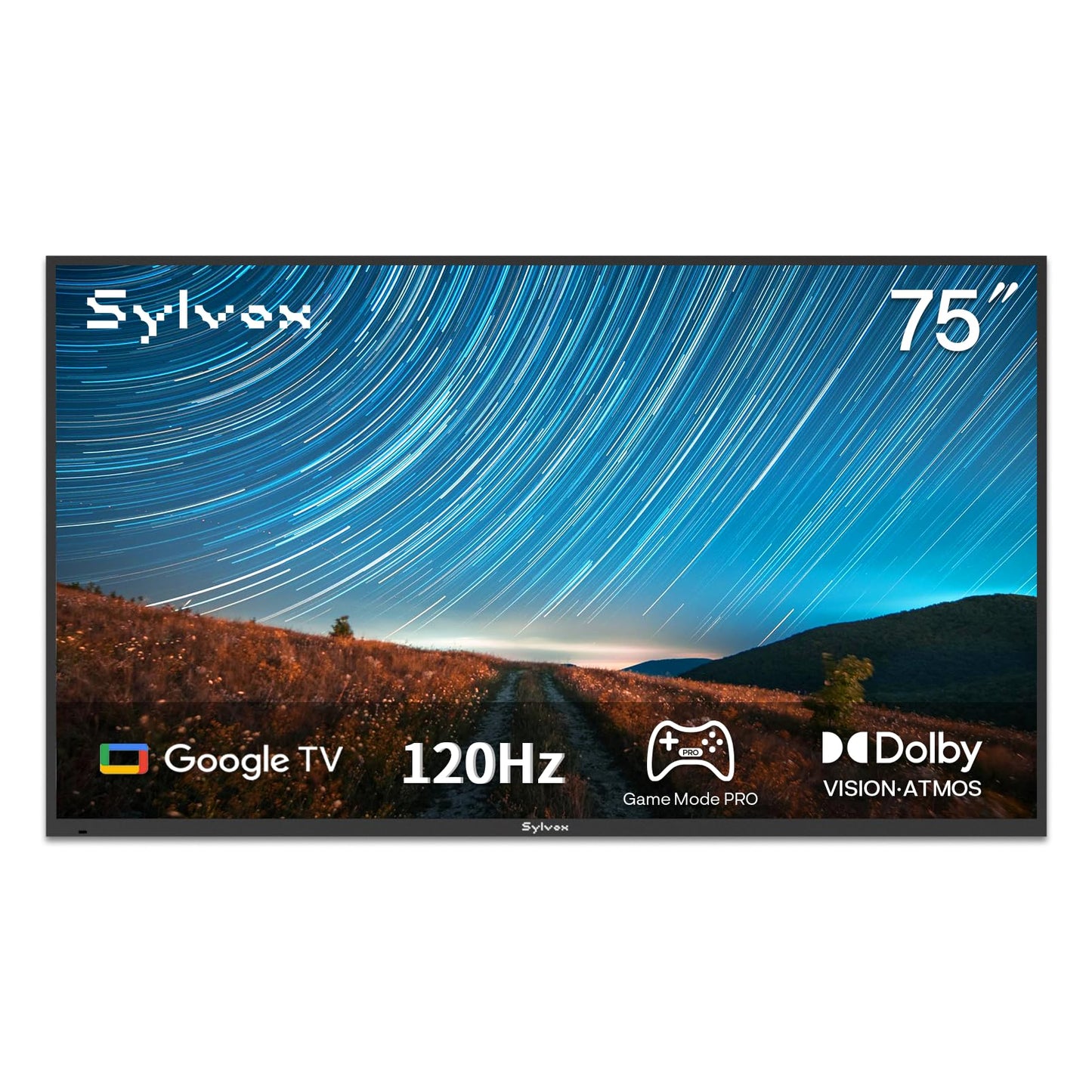 SYLVOX Outdoor TV, 75 inch 120Hz 4K Smart TVs, Weatherproof & IP55 Waterproof, Compatible with Google & Dolby Atmos, Support HDMI 2.1 & USB 3.0, 1000 Nits Outside Television for Gaming (2025 Model)