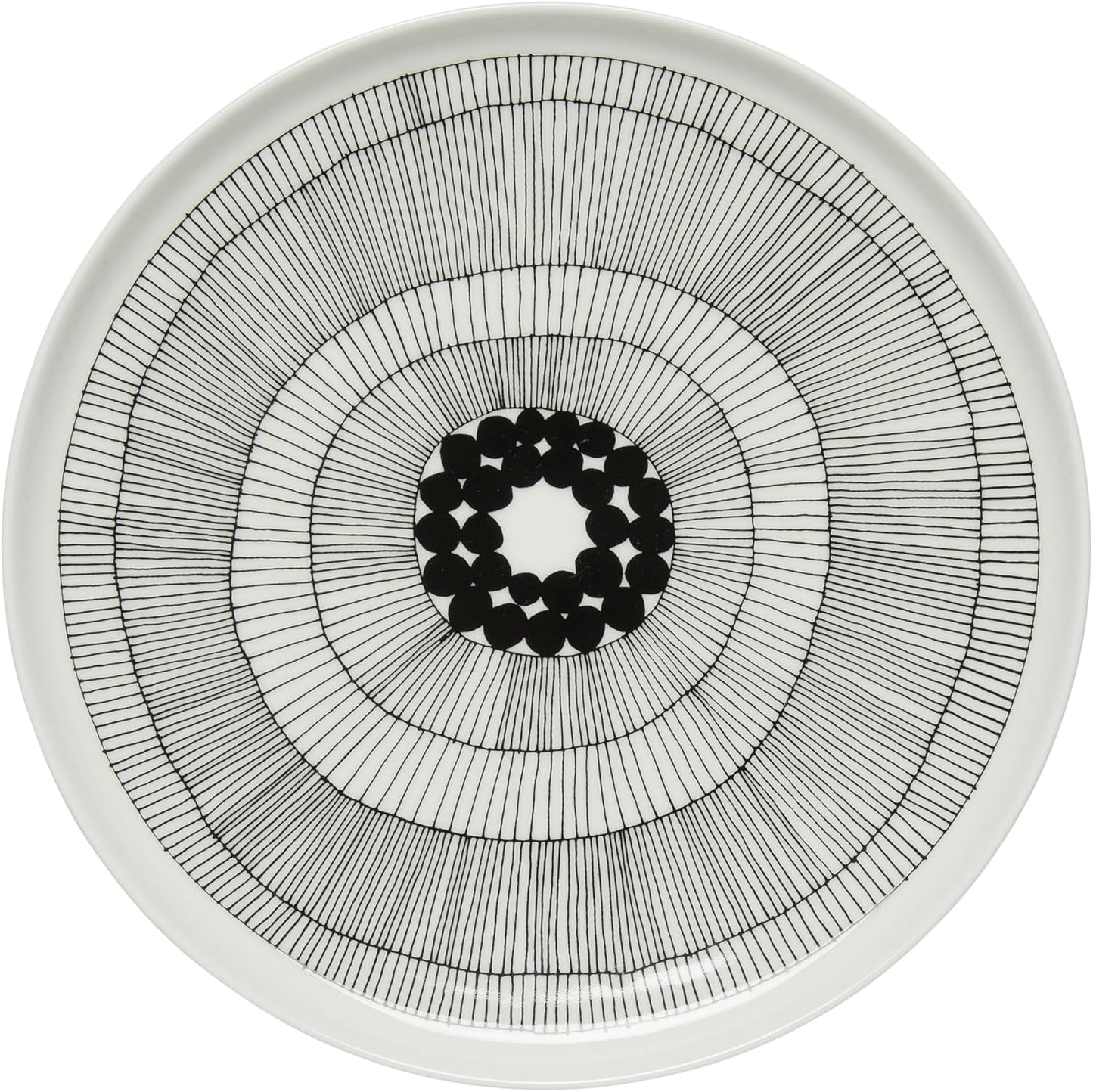 MARIMEKKO Oiva Siirtolapuutarha Dinner Plate — Refine Your Kitchen Décor with Our Iconic Black & White Stoneware — Stylish White Porcelain Dinner Plates to Elevate Your Dining Experience (10”)