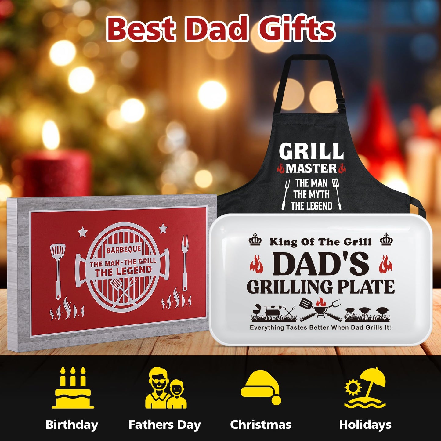 Dad Christmas Birthday Gifts,Best Dad Ever Gifts from Daughter Son,Funny BBQ Grilling Platter with Apron Sets Thanksgiving Xmas White Elephant Present for Bonus Step New First Daddy Father Papa