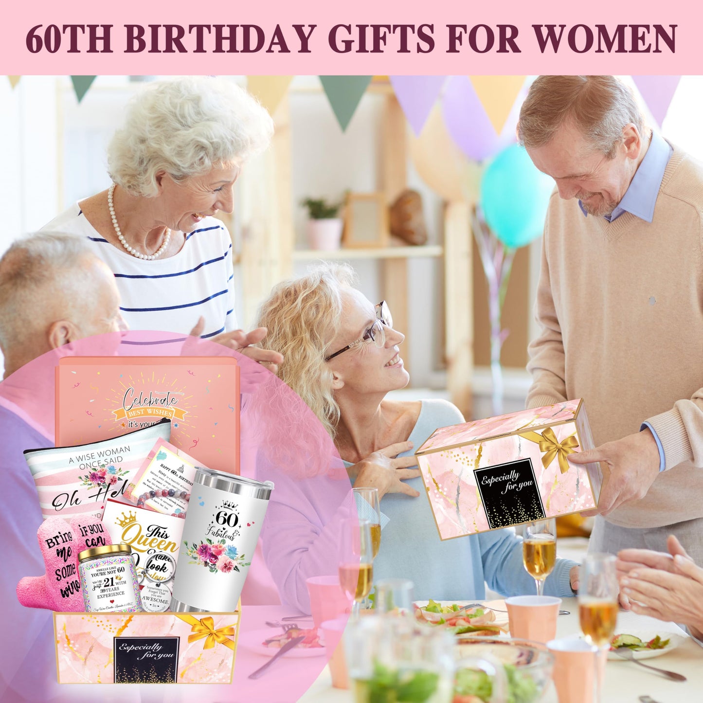ShinnyWis 60th Birthday Gifts for Women,Happy 60th Birthday Gifts for Her Friends Mom Wife Sister Coworker,Tumblers Gifts Set for 60 Year Old Women,Funny 60 Birthday Gifts Ideas