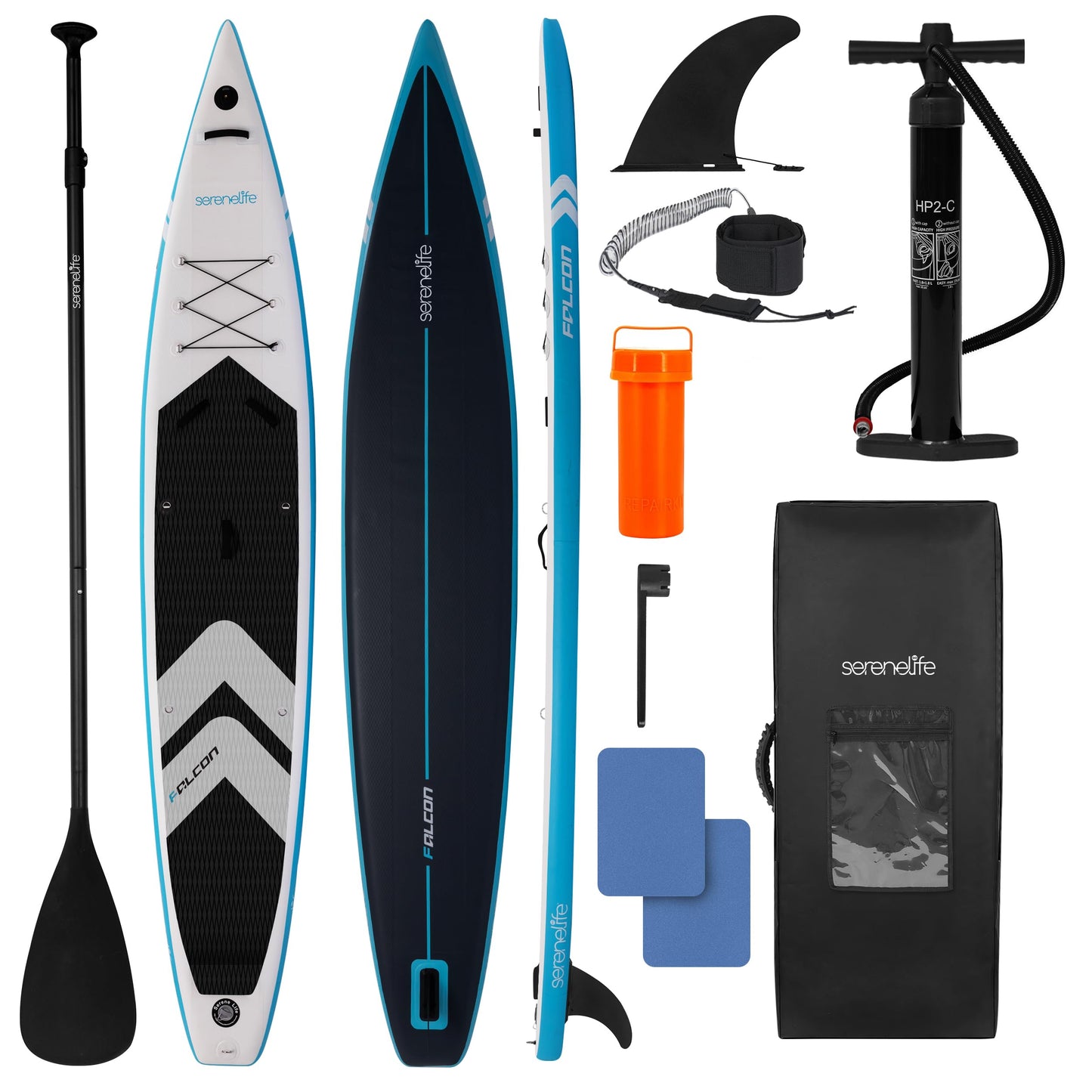 SereneLife 14’ Inflatable Stand Up Paddle Board for Racing - 28” Narrow Design for Expert Paddlers with Non-Slip EVA Deck Pad, Includes Premium SUP Accessories and GoPro Mount, for Youth and Adults