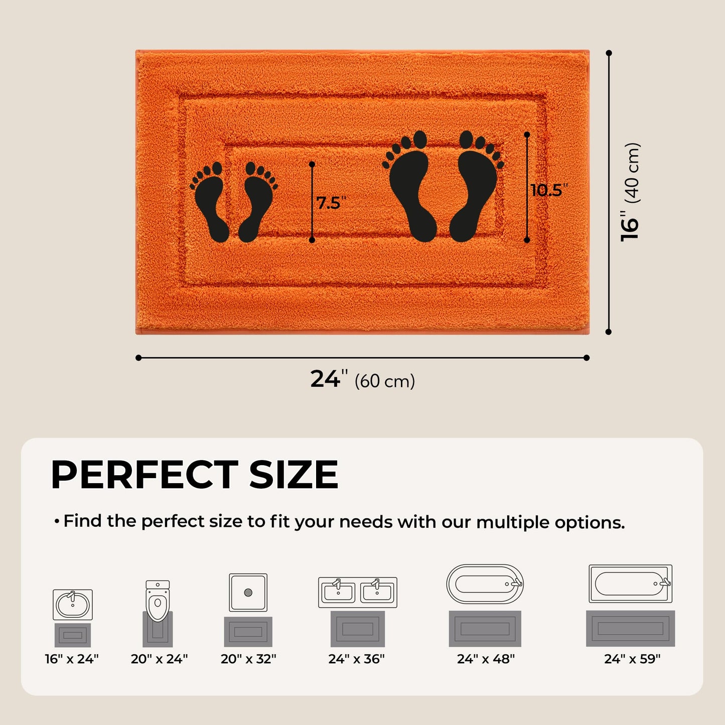GRANNY SAYS Bathroom Rugs Non Slip, 16" x 24", Bath Rugs for Bathroom Washable, Bath Mats for Floor, Microfiber Bath Mat for Tub, Absorbent Bath Rugs for Shower Room, Orange