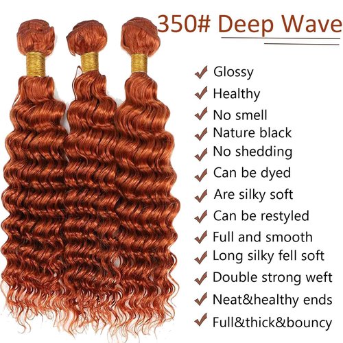 Habiliana Bundles Human Hair 18 20 22 Inch Deep Wave Orange Ginger Bundles 11A Unprocessed Brazilian Virgin Quick Weave Hair Extensions for Black Women