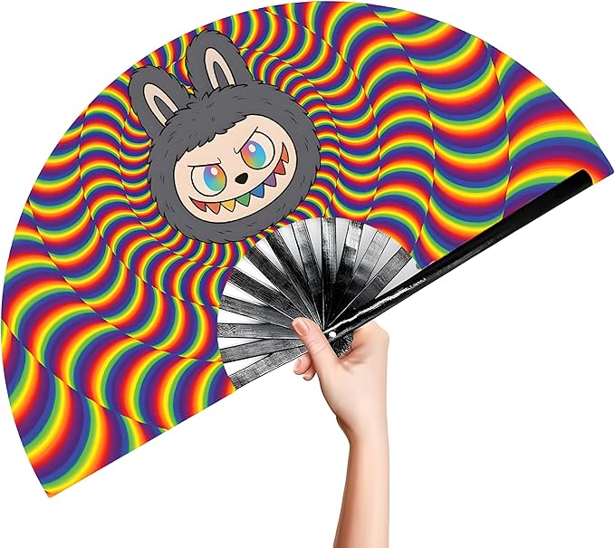 Ravedash Ugly Monster Secret Rave Fan - Large Clack Bamboo Folding Hand Fan for EDM, Music Festival, Club, Event, Party, D...