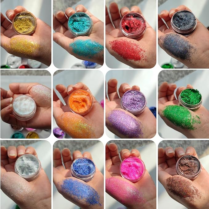 Body Glitter, Face & Body Glitter Gel, Face Glitter Makeup, Hair Glitter, Festival Rave Fine Glitter, 12 Colors