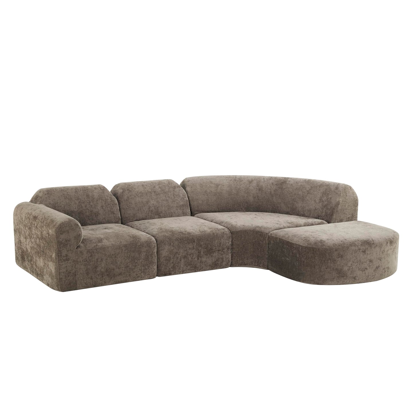 Merax Modern Curved Sectional Sofa with Ottoman, Couch 4-Piece Set High-Density Compressed Sponge, Fully Assembled, Right Hand Facing, Plush Deep Seat for Living Room, Lounge, Apartment, Dark Brown