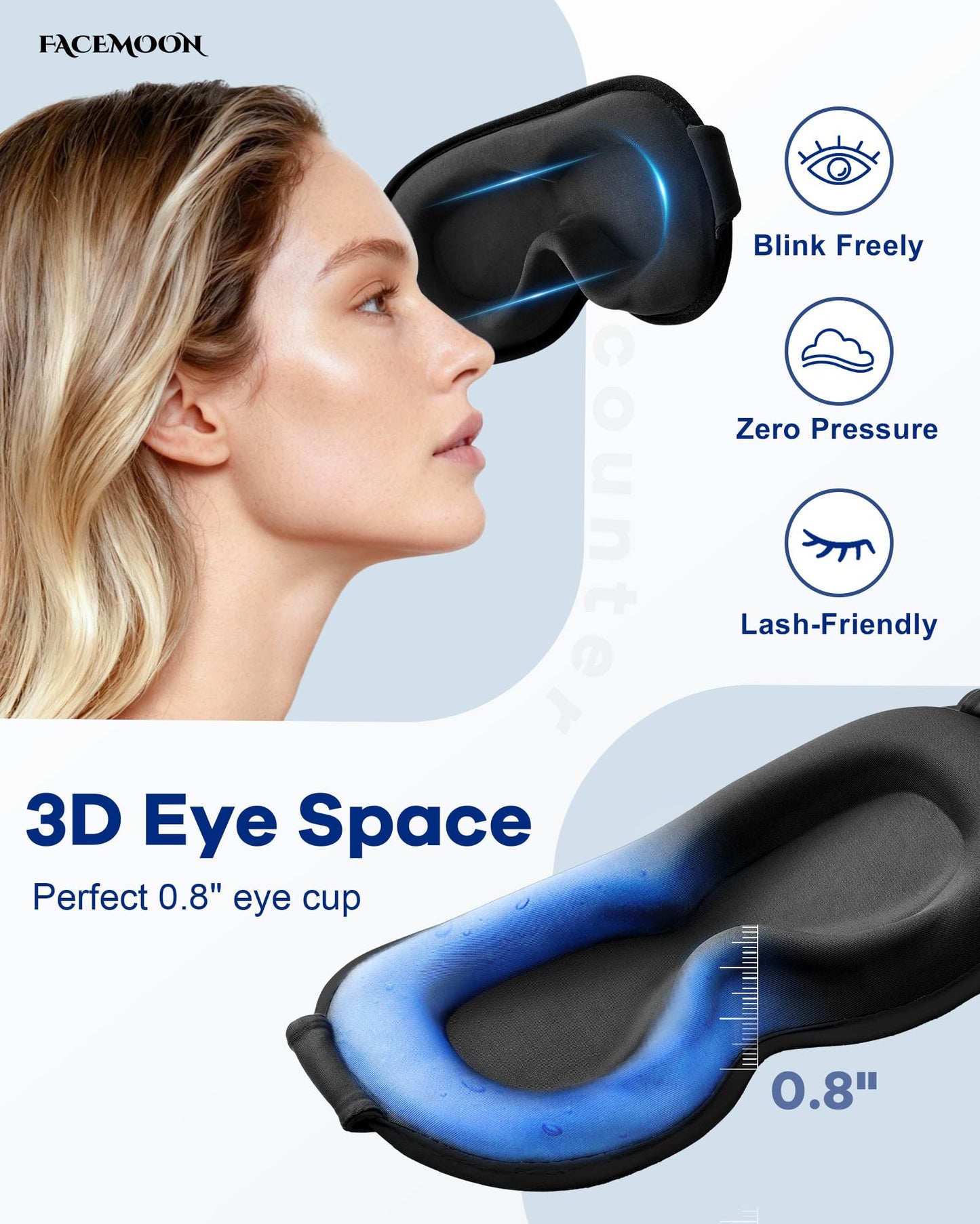 3D Cooling Gel 6oz Weighted Eye Mask for Sleeping & Screen Fatigue Relief, Ice Cold Compress Sleep Mask for Migraines, Headaches & Eye Strain, 100% Blocking Contour Eye Mask for Better Rest, Blue