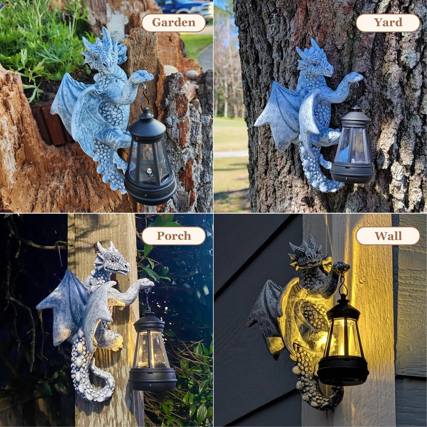 Dragon Tree Hugger Solar Garden Decor - 9.3 Inch Garden Statues Lawn Ornaments for Outside Balcony Yard Whimsical Art Outdoor,Medieval Fantasy Halloween Decor