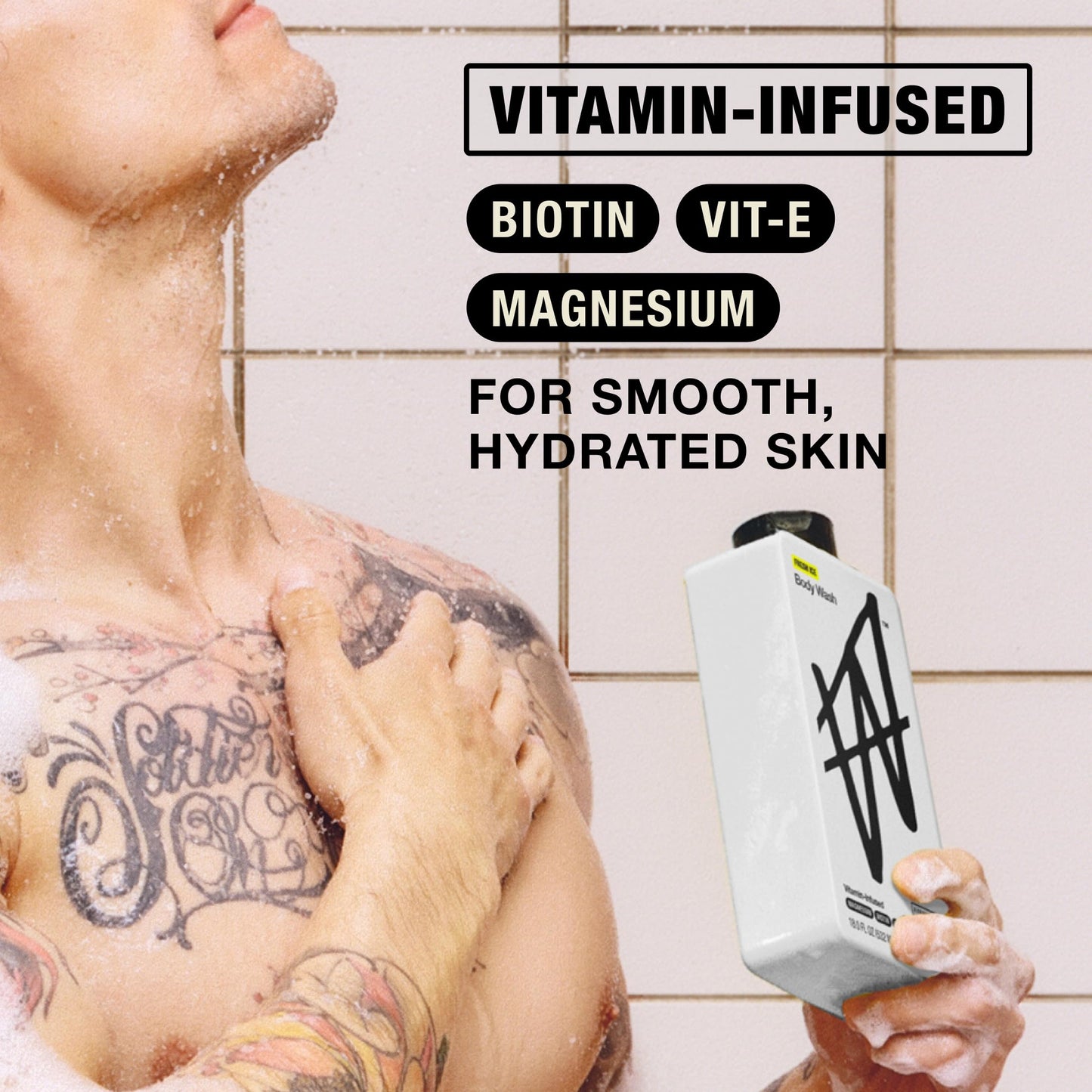 W By Jake Paul Exfoliating Body Wash for Men, Vitamin-Infused, Hydrating Shower Gel, Fresh Ice, 18 fl oz