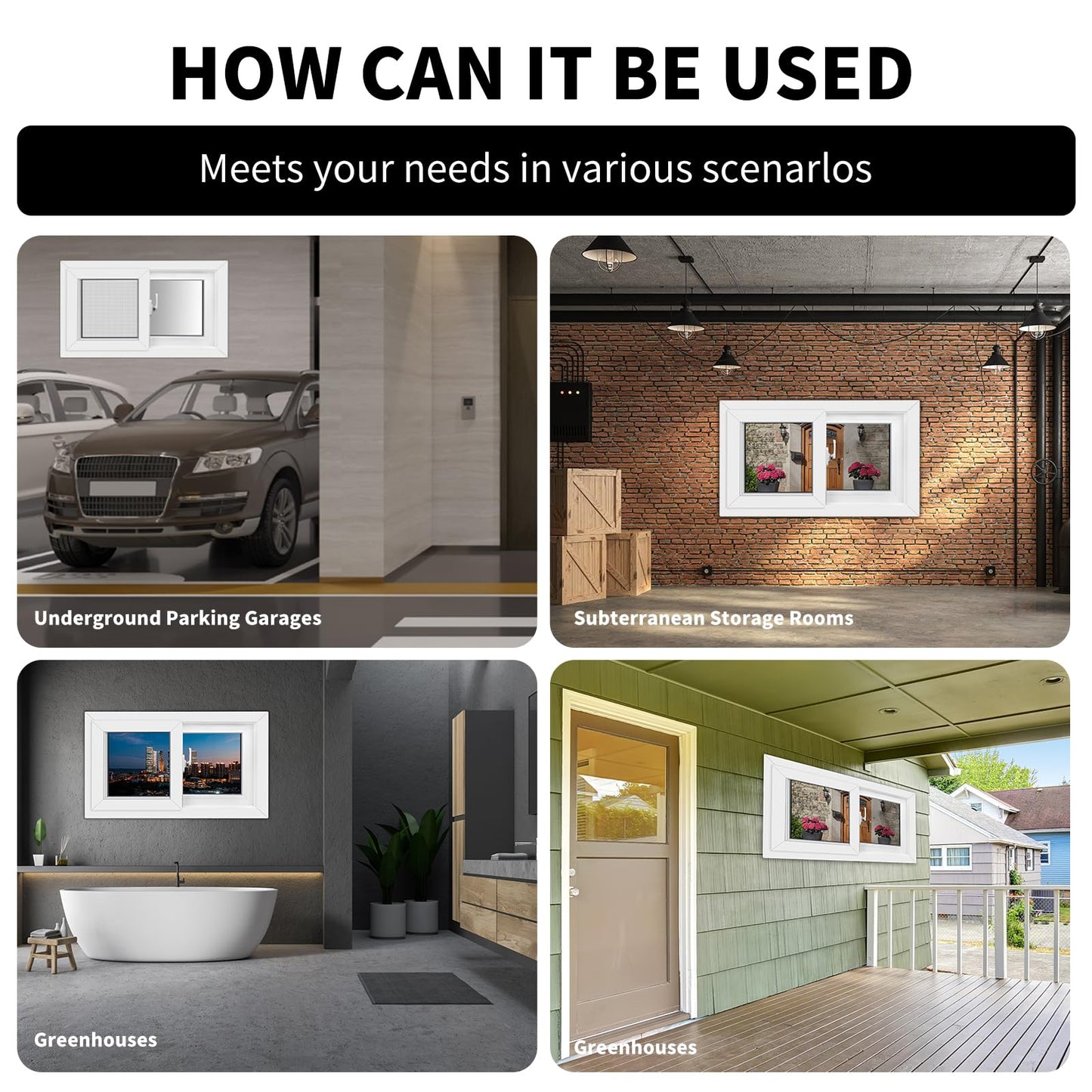 NOOTA Vinyl Basement Window,32" x 14"(14"&16"&18"&20"), Basement Sliding Window with Double Glazing,Sliding Windows with Screen Windows，White