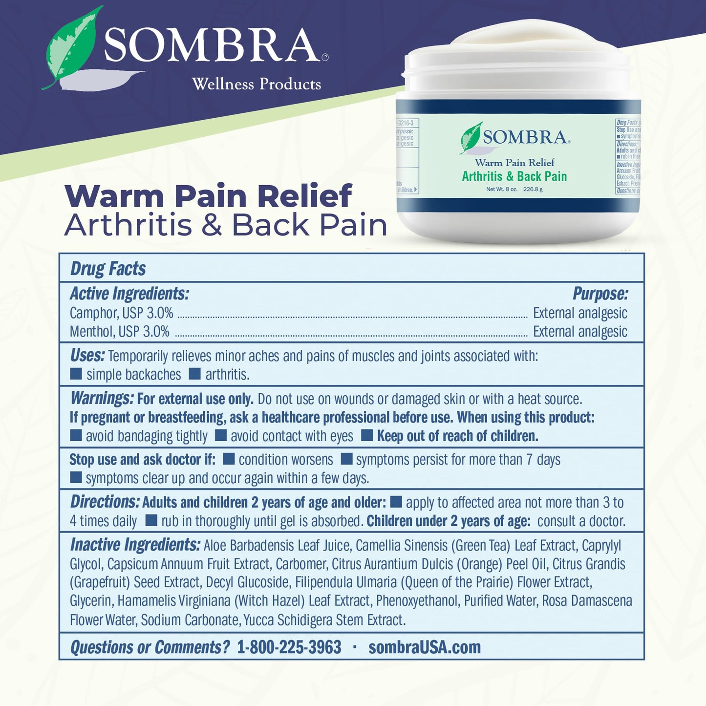 Sombra Warm Pain Relief Gel, Warm Relief for Arthritis and Chronic Pain Pre-Workout Muscle Rub Vegan Formula Free of Artificial Fragrances, Dyes, NSAIDs, Wax, Petroleum, Alcohol - 8oz (2 Pack)