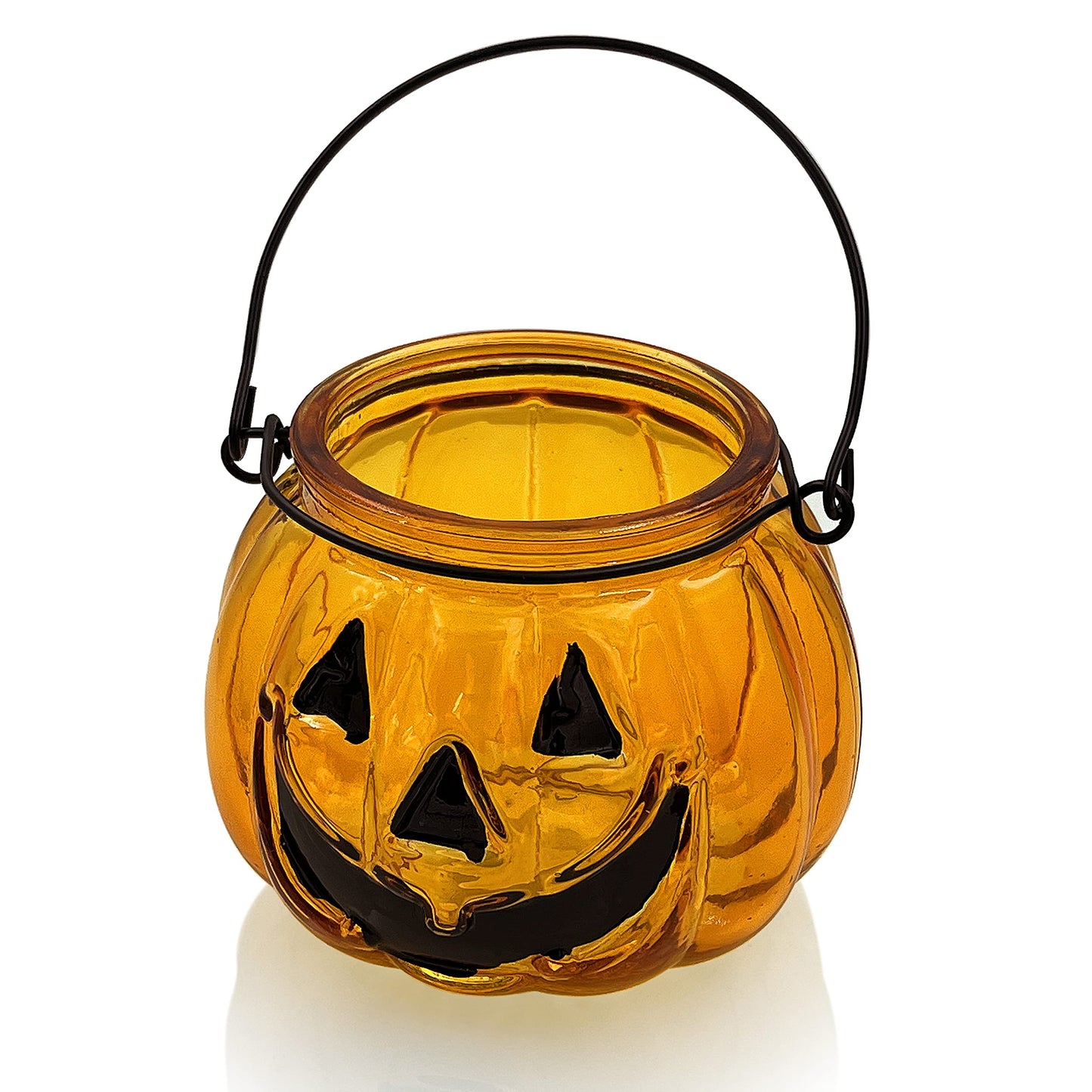 Halloween Candle Holders Set of 4, SHMILMH Tealight Votive Candle Holders with Grimace, Metal Hanging Pumpkin Lantern Decorative Halloween Table Centerpiece Orange