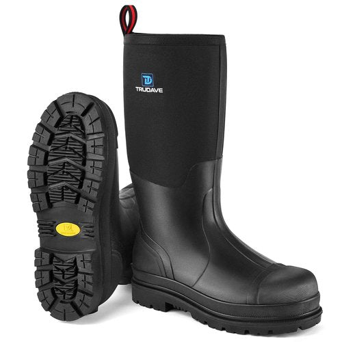 Rubber Work Boots with Steel Shank, Men's Waterproof Rain Boots Anti-slip, 5mm Neoprene Insulated Outdoor Hunting Boots, Durable All Season Knee Boots for Farming Construction Gardening Size 6-21