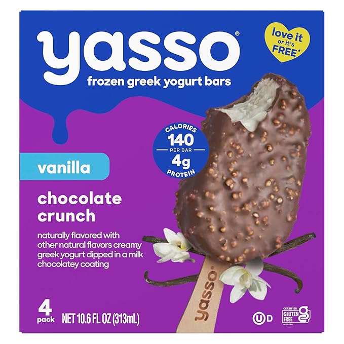 Yasso Frozen Greek Yogurt Bars Vanilla Chocolate Crunch Bars for a ridiculously creamy frozen snack Ridiculously creamy, m...