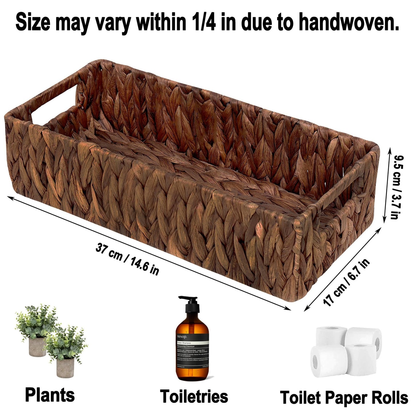 Handwoven Wicker Storage Basket-Hyacinth Material,Toilet Paper Holders with Handles,Storage Baskets for Organizing Living Room,Bedroom,Closet