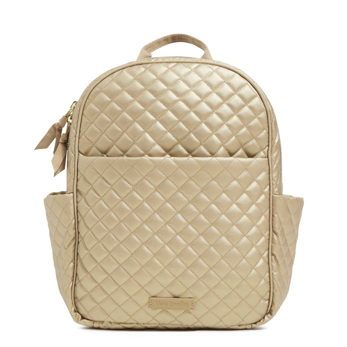 Vera Bradley Women's Cotton Small Backpack, Champagne Gold Pearl, One Size