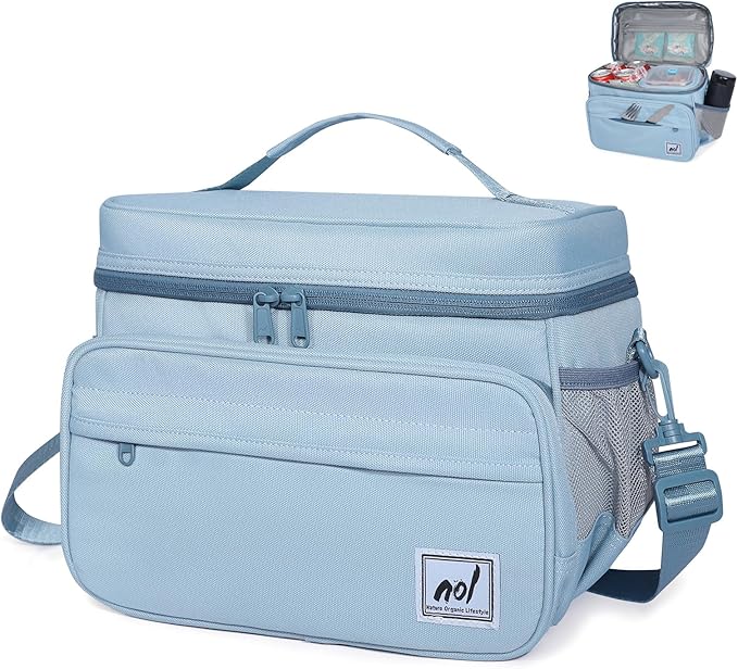 NOL Natural Organic Lifestyle Fully-Insulated Lunch Bags for Women & Men, Lightweight Nylon Cooler Bag for Adult Meal with...