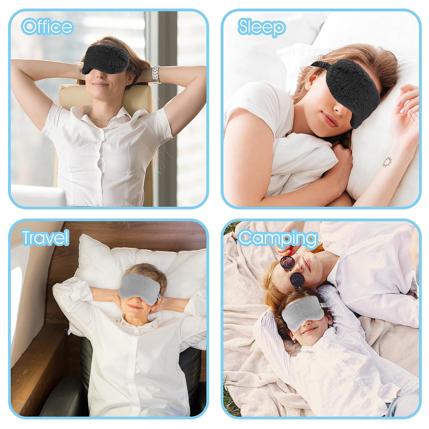 WY LIGHTING LEVEL 2 Pcs Plush Eye Mask Soft Sleeping Blindfold Eye Cover Comfortable Furry Faux Fur Sleeping Mask Satin Nap Night Eyeshade Cover for Women Men Gift (Black, Gray)