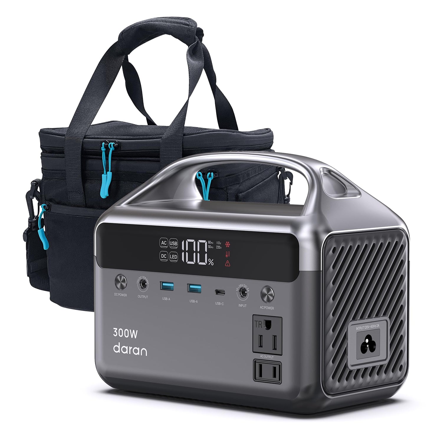 Portable Power Station 300W, 192Wh LiFePO4 Battery Solar Generator with Carry Bag & 2 AC Outlets 110V/ 600W Surge, Power Bank Fast Charging AC DC USB Ports for Laptop, Camping, Home Ues, Emergency