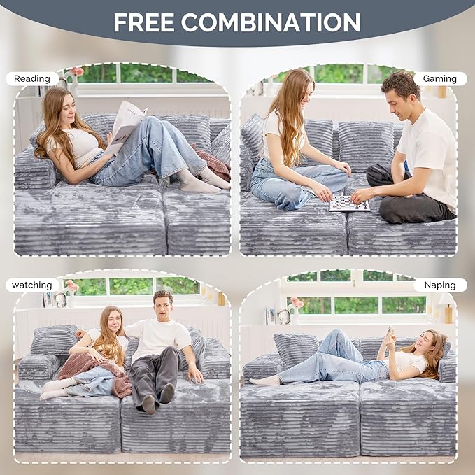 131'' U Shaped Sectional Couches with Chaise Lounge, No Assembly Required Deep Seat Modular Cloud Sofa for Living Room 1PCS, Bedroom(Light Gray)