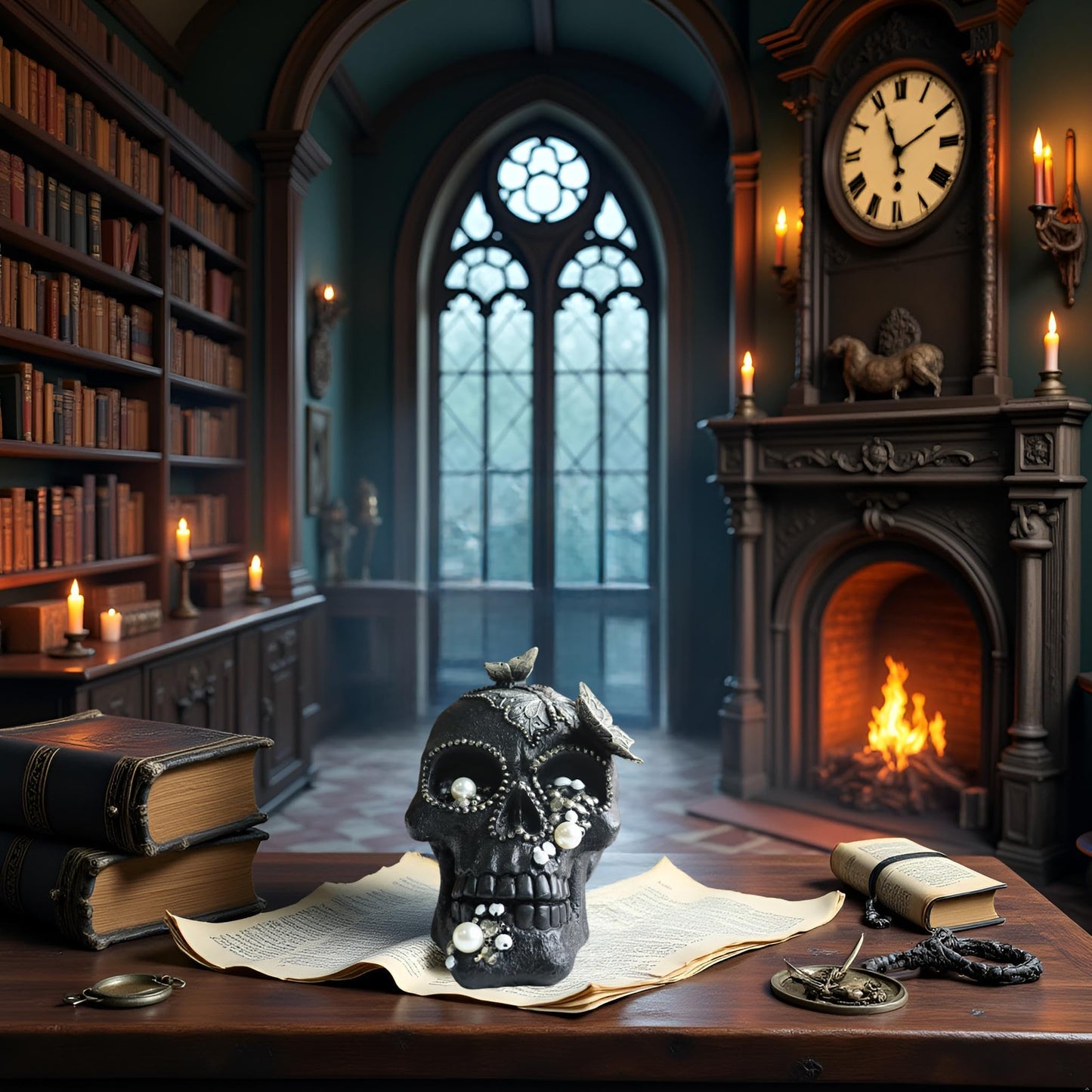 LAIKEARTS Resin Skull Head Decor Statue, Life Size Skull Halloween Decoration Home Decor Party Decorations,Skull Collectible Figurines,Adult Head Bone Model,Halloween Statue（Black）