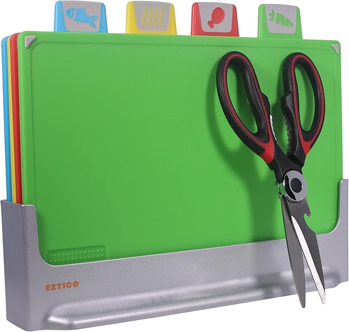 EZTICO Cutting Board Set: 4-Piece Color-Coded, Non-Slip, BPA-Free, Perfect kitchen essentials for new home, Dishwasher Saf...