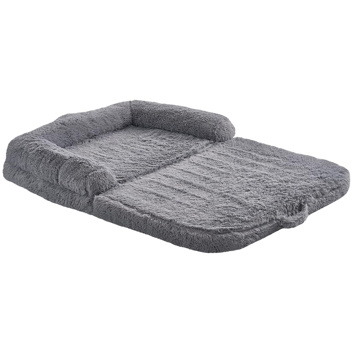 VEVOR Foldable Human Dog Bed, 72"x48"x10" Giant Human Sized Dog Bed with Washable PV Velvet Cover, Egg Orthopedic Foam, Storage Pocket, for You and Pet, Grey