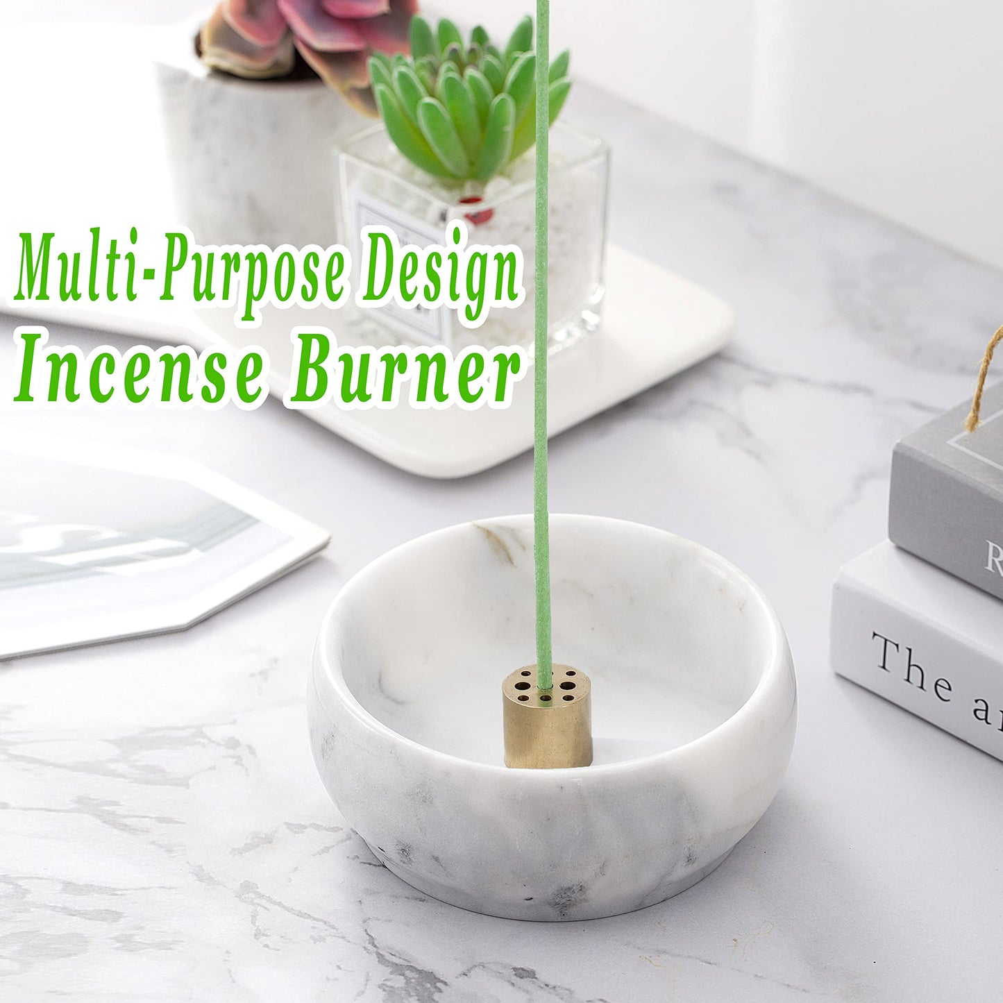 Marble Incense Holder, 9 Hole Burner for Meditation, Natural White & Grey Ash Grabber - Birthday Gift for Mom