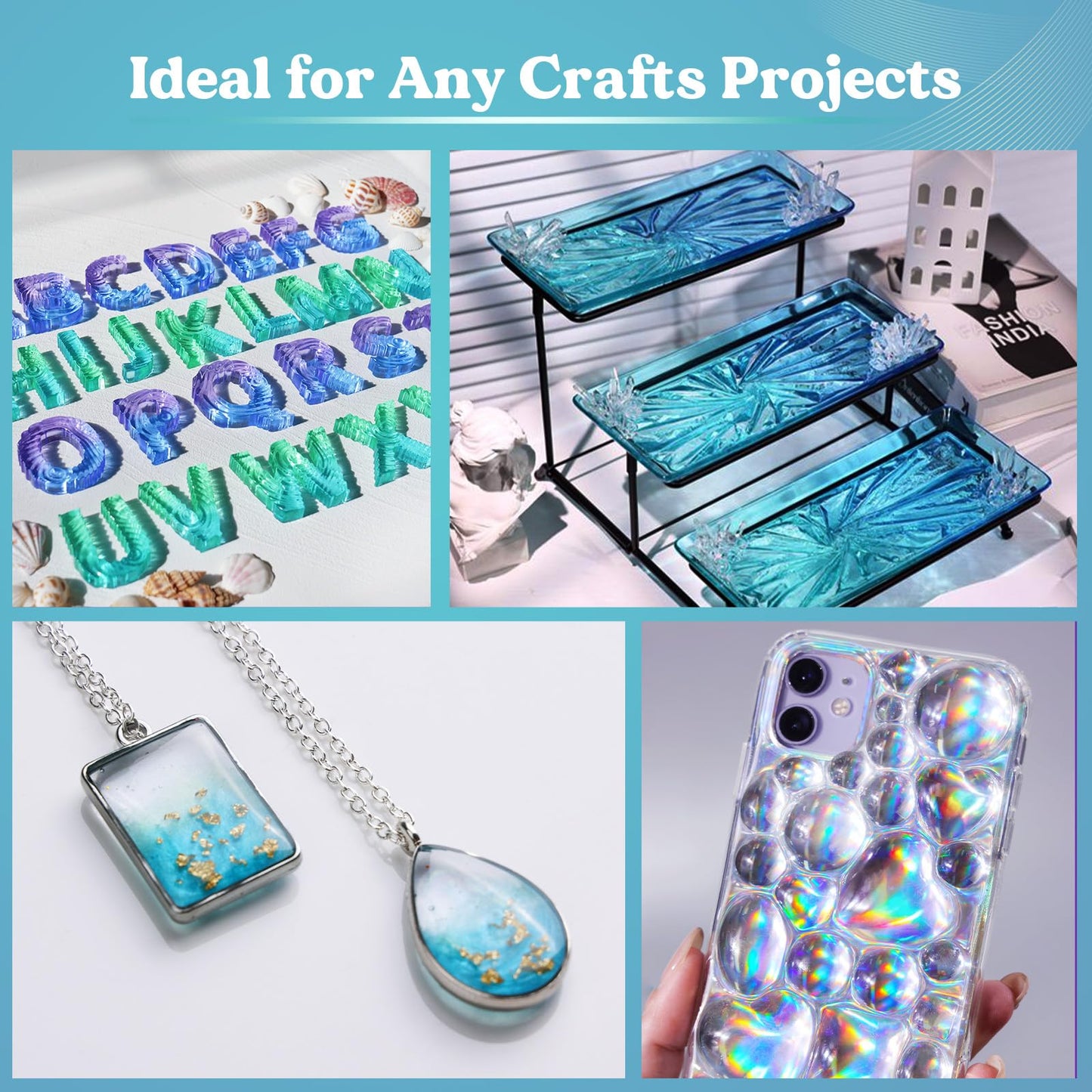 LET'S RESIN 2 Part Resin and Hardener 34oz, Bubble Free & Crystal Clear Epoxy Resin for Beginners, Low Odor, Anti-Yellowing Casting Resin for Craft, Casting Molds, Jewelry, Art, Easy to Mix 1:1 Ratio