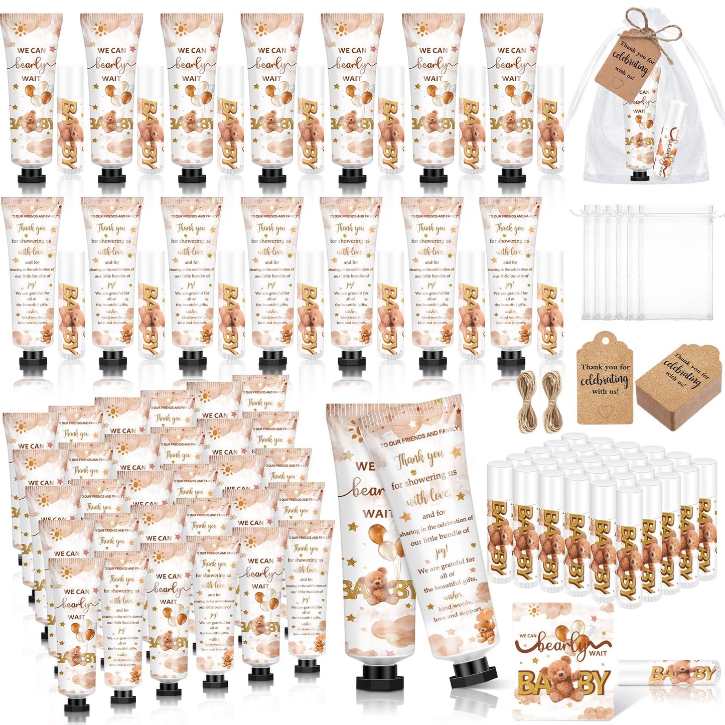 Dimsile 50 Sets 200 Pcs Baby Shower Hand Lotion and Lip Balm Gift Theme Baby Shower Party Favors Travel Size Hand Lotion and Lip