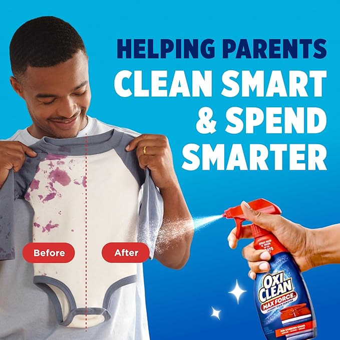 OxiClean Max Force Laundry Stain Remover Spray, Newborn & Baby Essentials, Travel & On-The-Go Stain Treater, 2 fl oz, 2PK