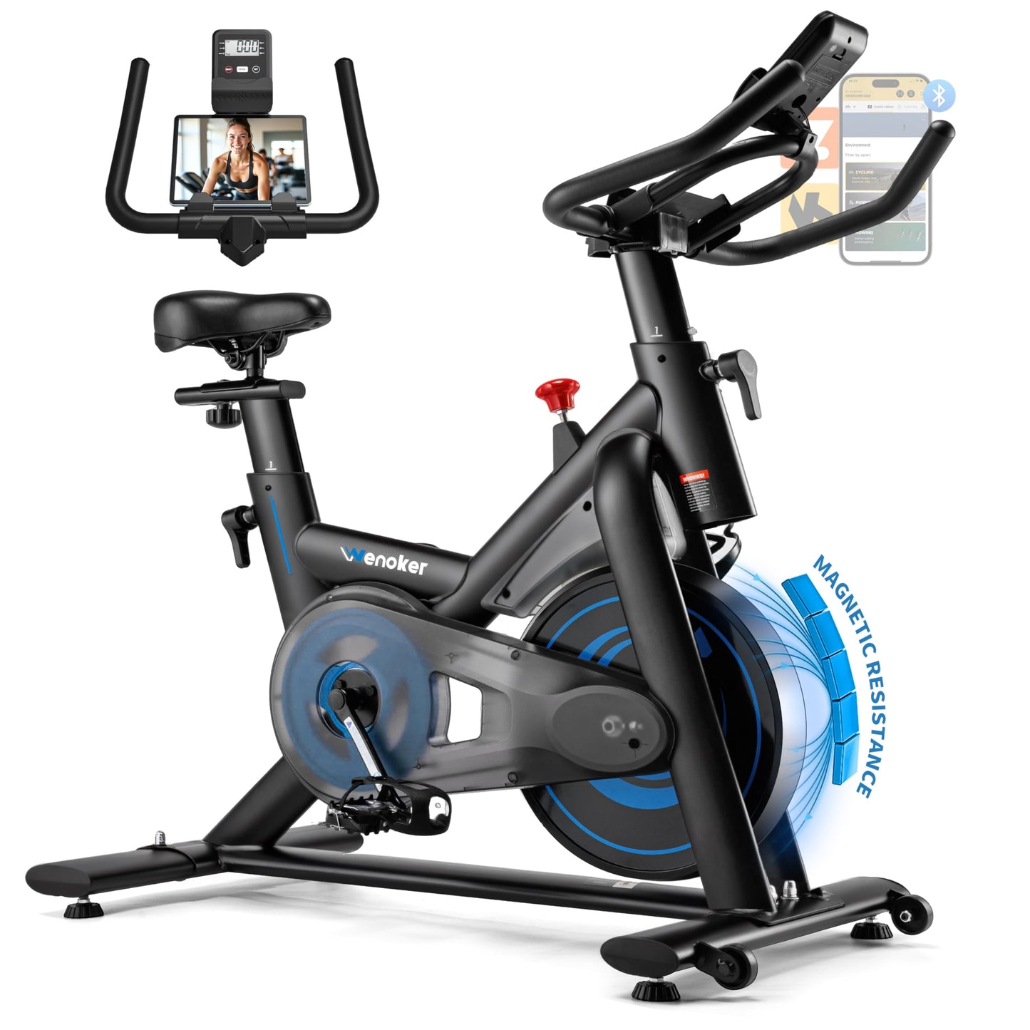 Exercise Bike for Home – 350LB Magnetic Resistance Indoor Cycling Bike, Silent Stationary Bike with App Sync, Adjustable Seat, LCD Monitor, Smooth & Quiet for Cardio Workout