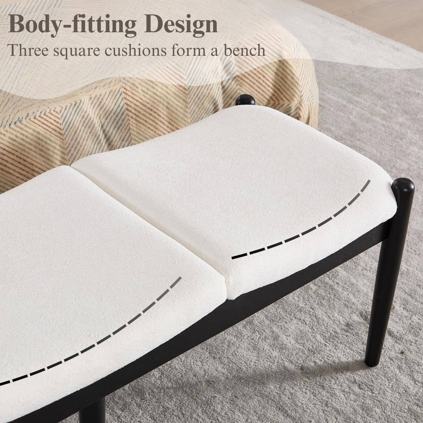 DUOMAY 55'' Modern Ottoman Bench, Chenille Upholstered Entryway Bench Bedroom Bench with Wood Legs, End of Bed Bench for Bedroom, Living Room, Corners, Kitchen, White
