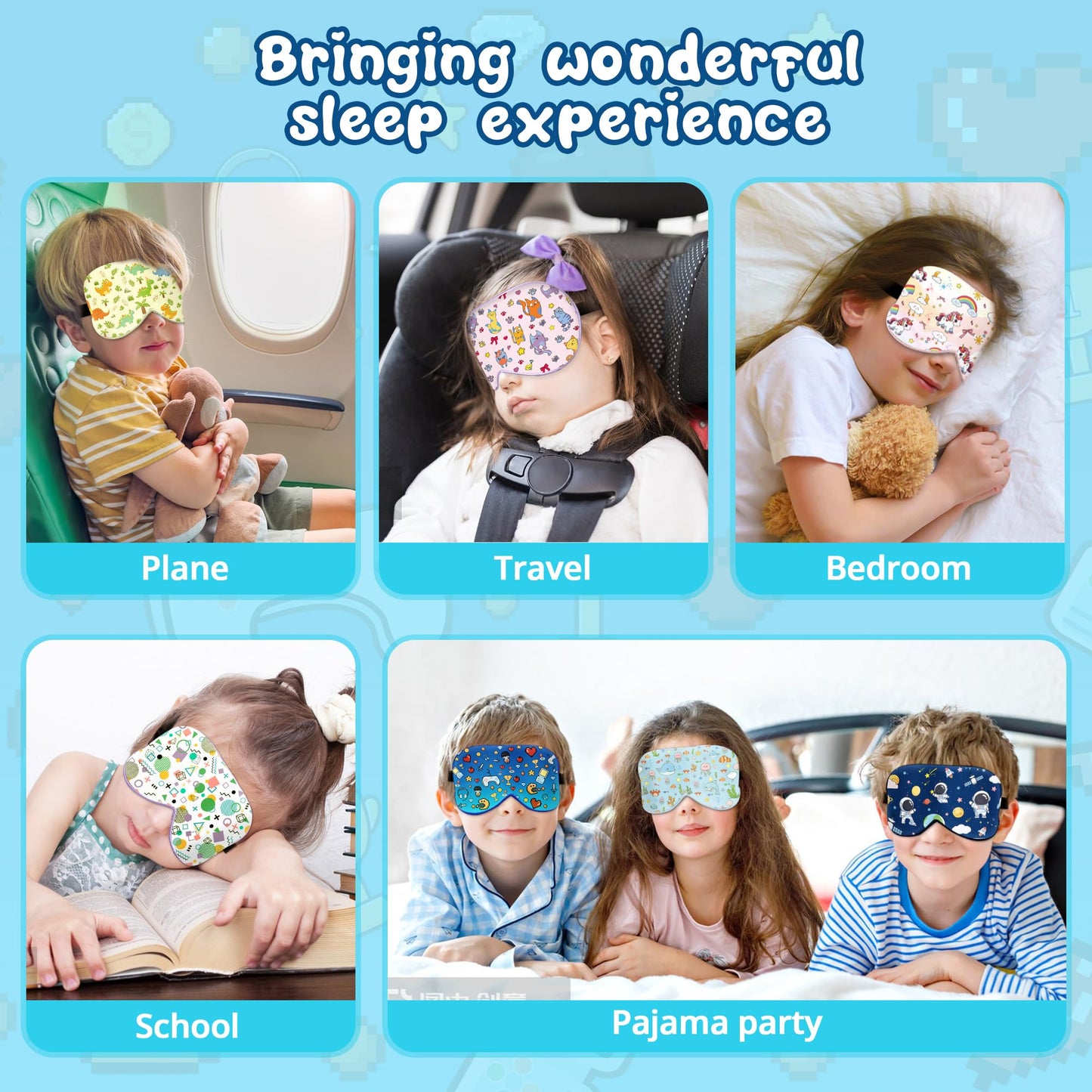 Kids Sleep Mask Eye Cover: 100% Real Natural Pure Silk Eye Mask with Adjustable Strap, Funny Blindfold Kids Eye Mask for Sleeping, Soft & Lightweight Eye Shade for Boys Girls Teens (Space Style)