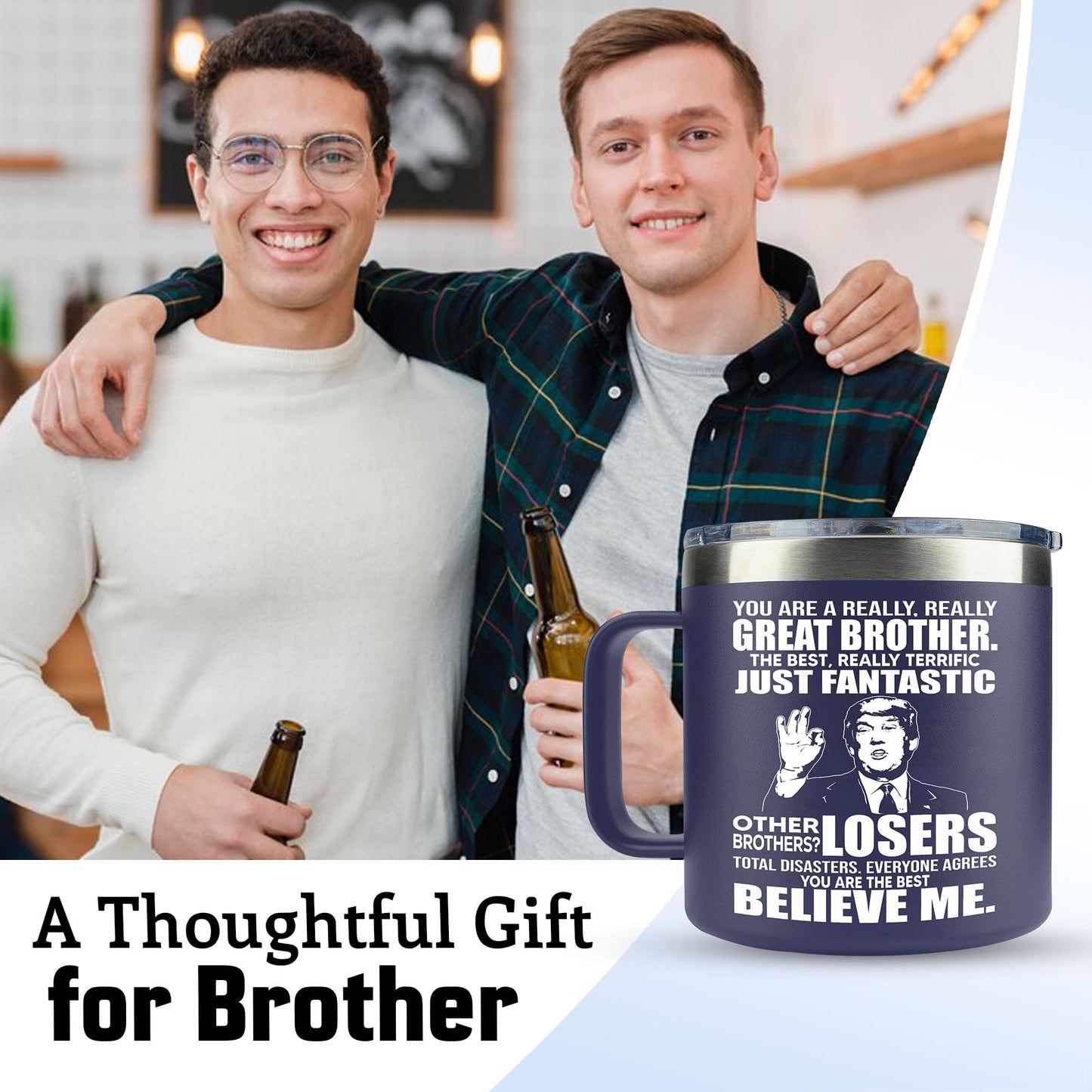VIWIS Gifts For Brother From Sister, Bro - Father's Day Gifts, Best Birthday Gift For Big, Little Brother, Siblings, Brothers In Law - Funny Gag gifts For Men - 14 Oz Coffee Mug