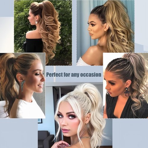 FUOTONBUTY Claw Clip Ponytail Extension 100% Real Remy Human Hairpiece Pony Tails Hair Extensions Long Straight Ponytail for Women (16 inch, Balayage Caramel Blonde to Bleach Blonde)