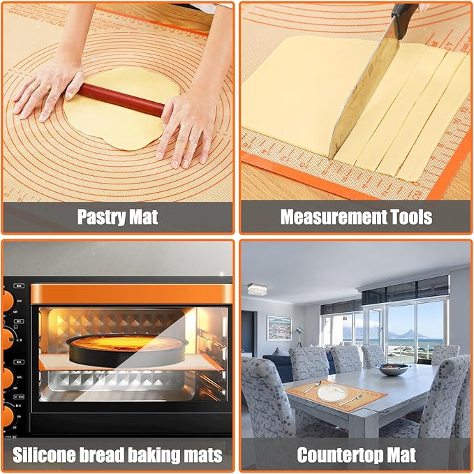 Silicone Pastry Mat 36x24 Inch Nonstick Baking Mat -Perfect for Doug, Pastry, Dough Rolling, Kneading Board, Pie Crust, Fondant, Bread, Pasta/Pizza, Kitchen Counter Mat