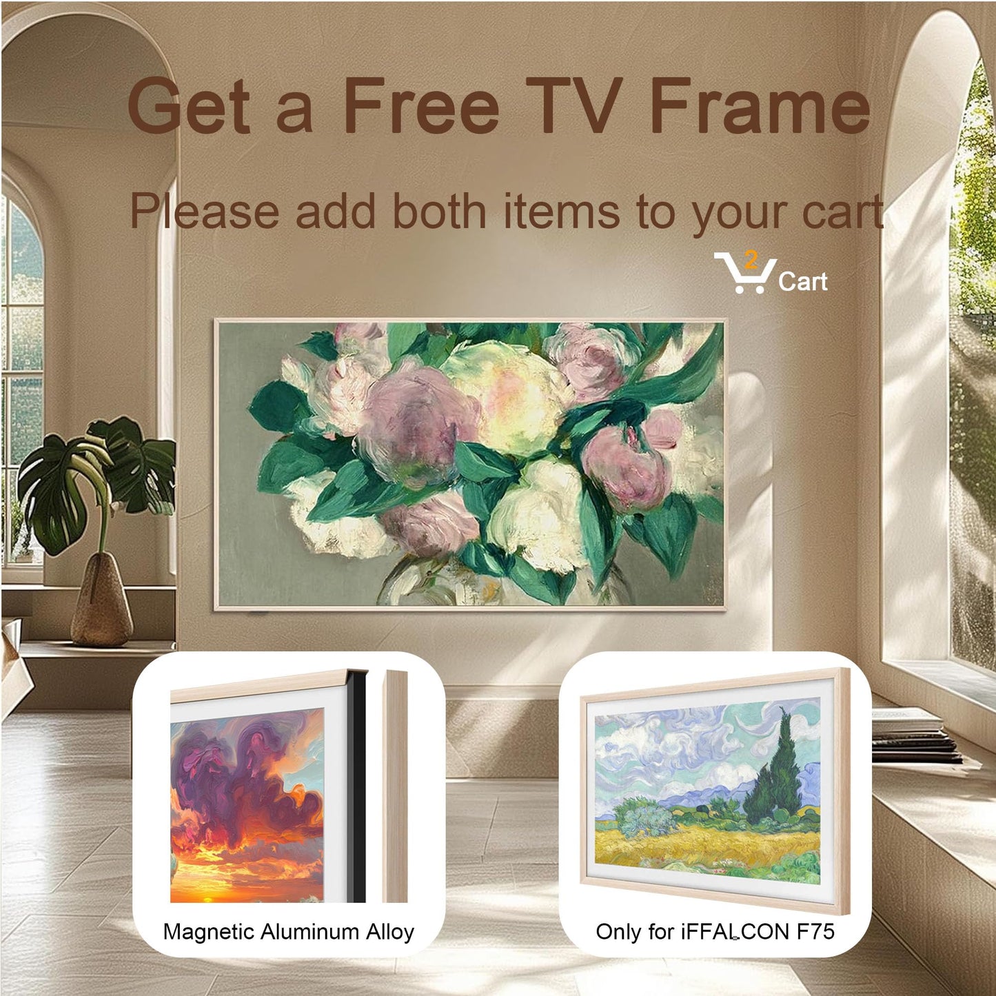 iFFALCON 75-Inch Class QLED 4K F75 Smart TV, Ultra-Slim 1.1'' Floating Picture Frame TV, Seamless Wall-Mount Installation | Dolby Vision IQ, 144Hz, Google TV, Alexa(Add TV & Frame to Cart Together)