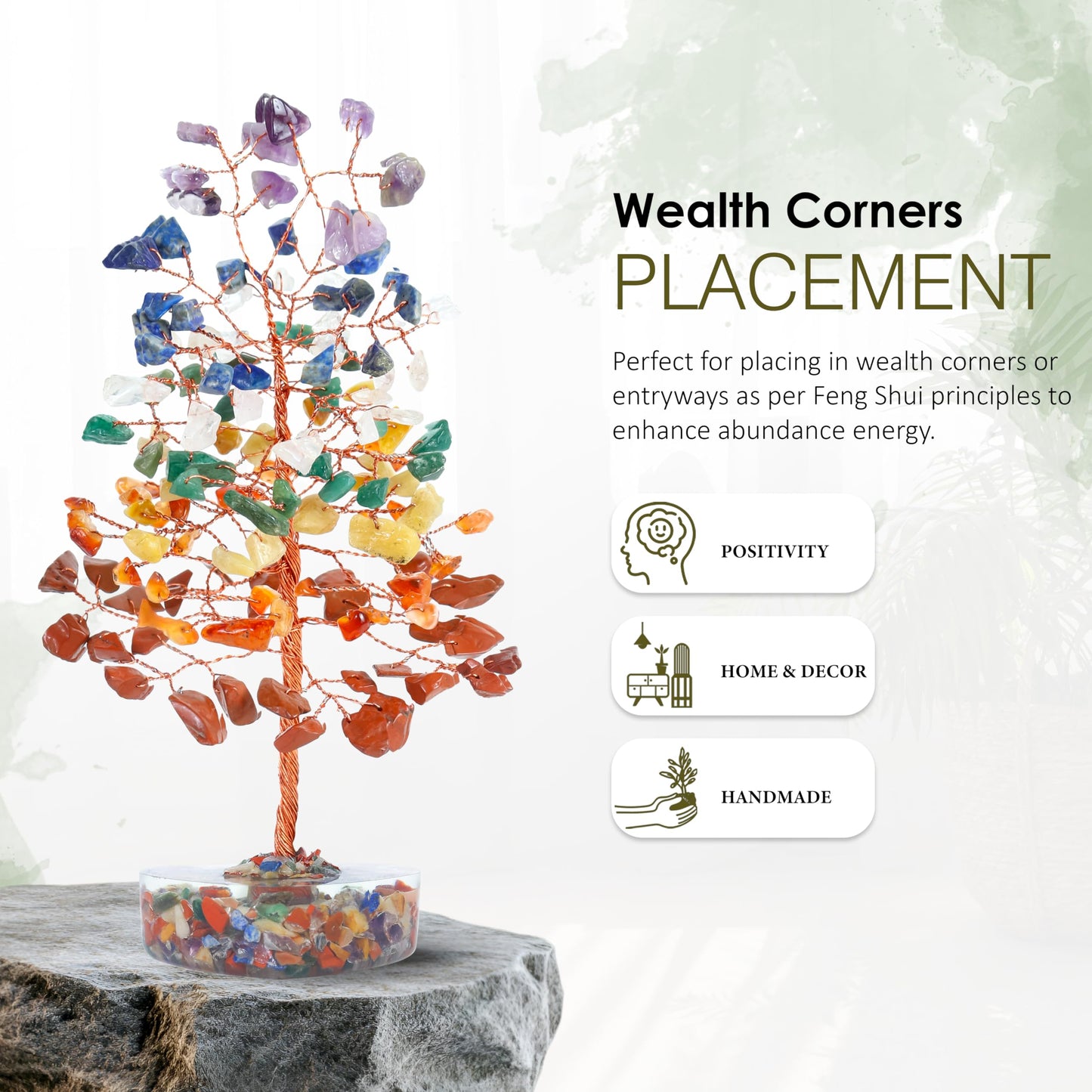 Crocon Crystal Heart Base Tree Good Luck Birthday Gifts for Womens, Mom, 7 Chakra Healing Stones & Crystals Tree of Life for Positive Energy Feng Shui Décor Home and Office Desk Decor Present for her