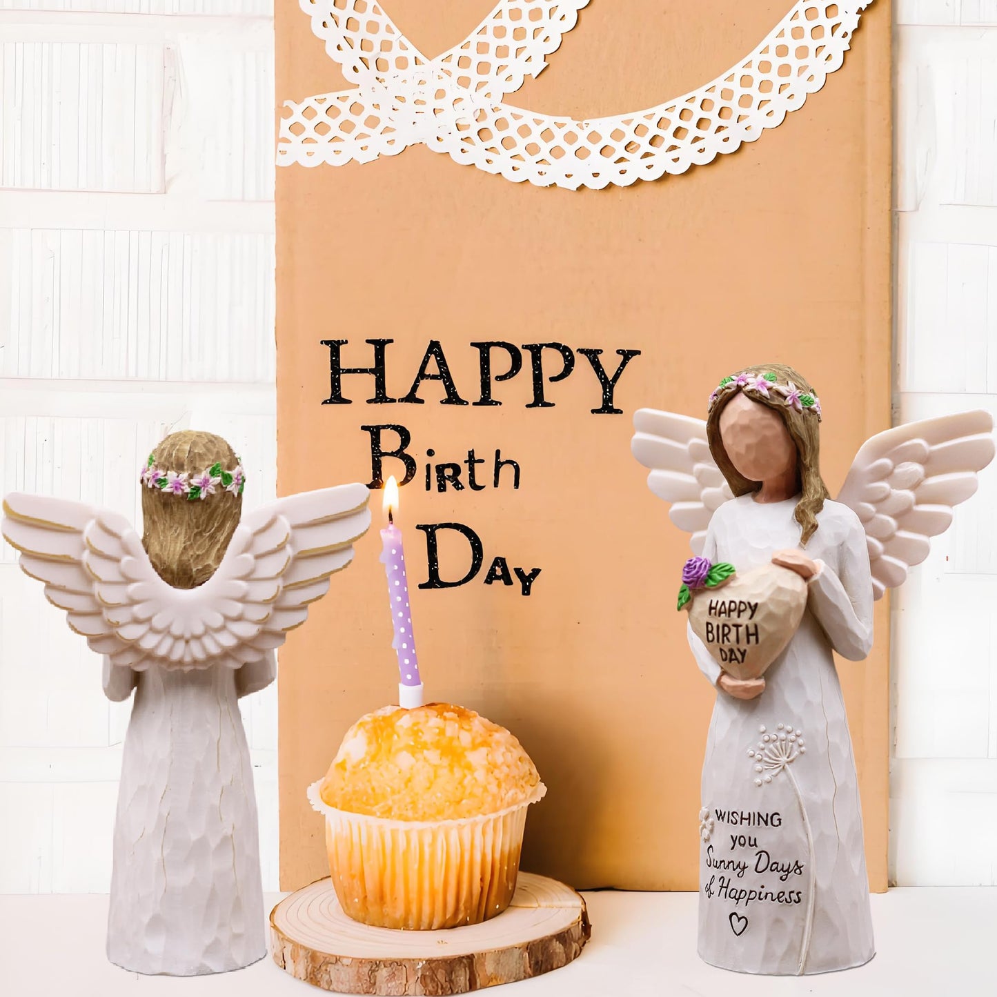 AUMELO Happy Birthday Gifts for Women, Gifts for Women Birthday Unique, Gift for Best Friend Female, Mom, Sister, Her, Coworkers, Daughter, Girlfriend, Hand-Painted Resin Angel Figurine (Purple)