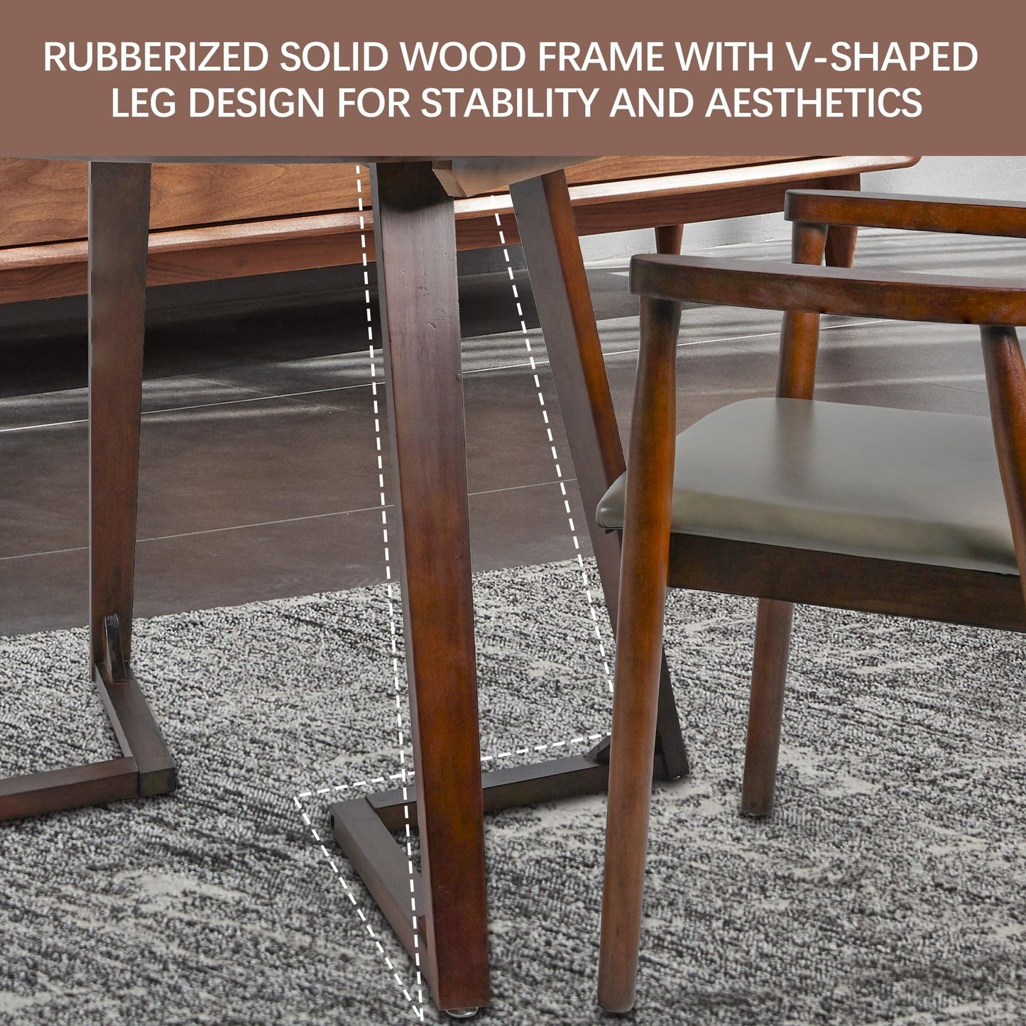 XOXUXOA 35" Round Dining Table - Solid Rubberwood Kitchen Table for Small Spaces, Modern V-Leg Design Seats 4, Walnut Wood Finish, Easy Assembly