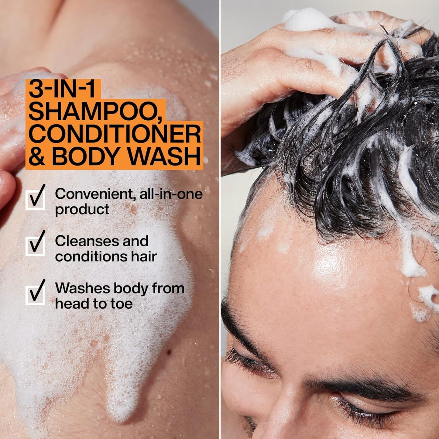 Redken Brews 3-In-1 Men's Shampoo, Conditioner, and Body Wash | Multi-Purpose Hair & Body Cleanser for Men | Moisturizes & Hydra