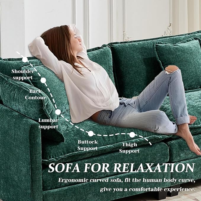 SoarFlash 77.95" Chenille Sectional Sofa, Comfy Modular Loveseat Sofa, Modern 2-Seat Couch Deep Seat Sofa Set for Living Room,Green