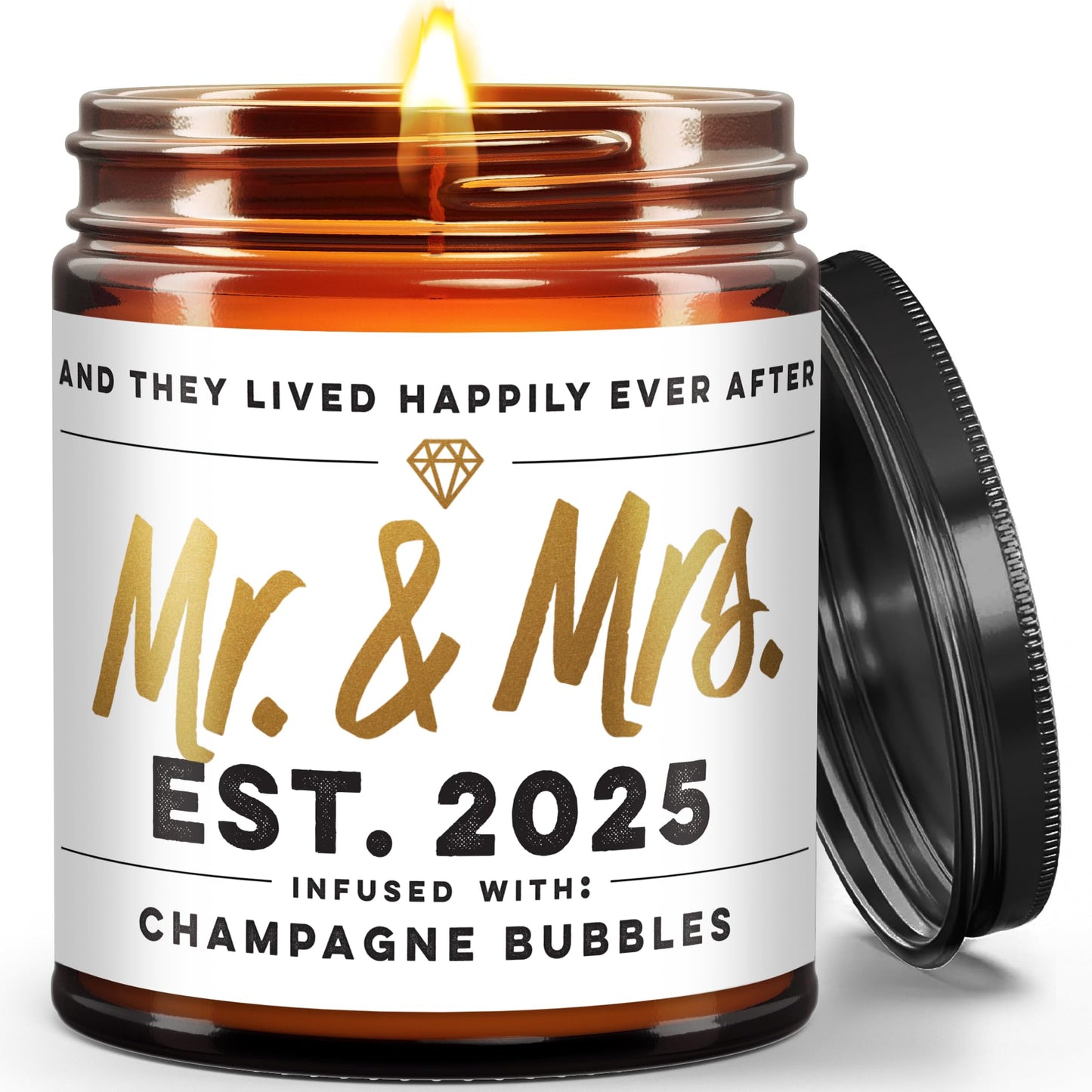 WAX & WIT Wedding Gifts for Couples 2025, Mr and Mrs Candle – Scented with Champagne Bubbles - Bridal Shower, Bride to Be, Just Married - 9oz, Soy Wax, 50 Hour Burn, Premium Candle Gifts