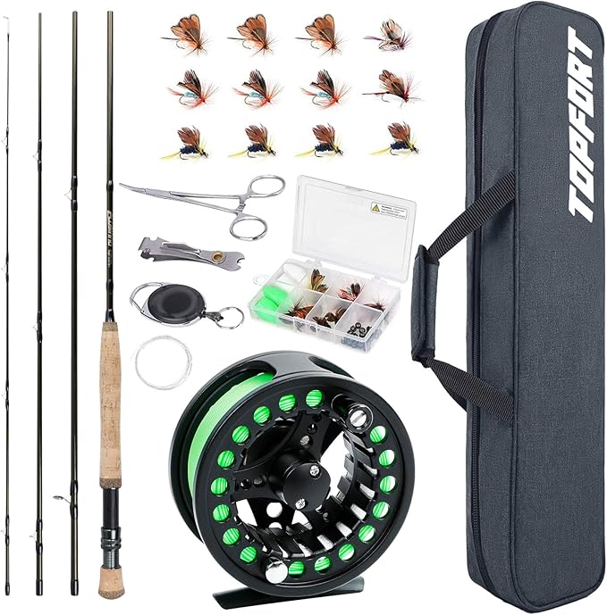 TOPFORT Fly Fishing Rod and Reel Combo Starter Kit, 4 Piece Lightweight Ultra-Portable Graphite Fly Rod Complete Starter P...