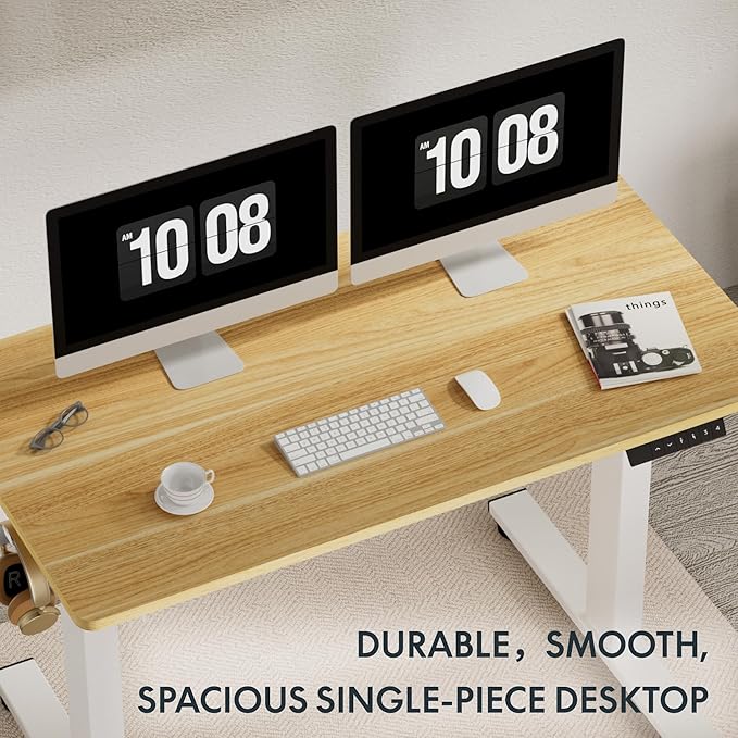 FLEXISPOT EN1 One-Piece Standing Desk, 40"x24" Seamless Desktop Electric Height Adjustable for Home Office, Study Rooms & Multi-Device Workstations, Maple(White Frame)